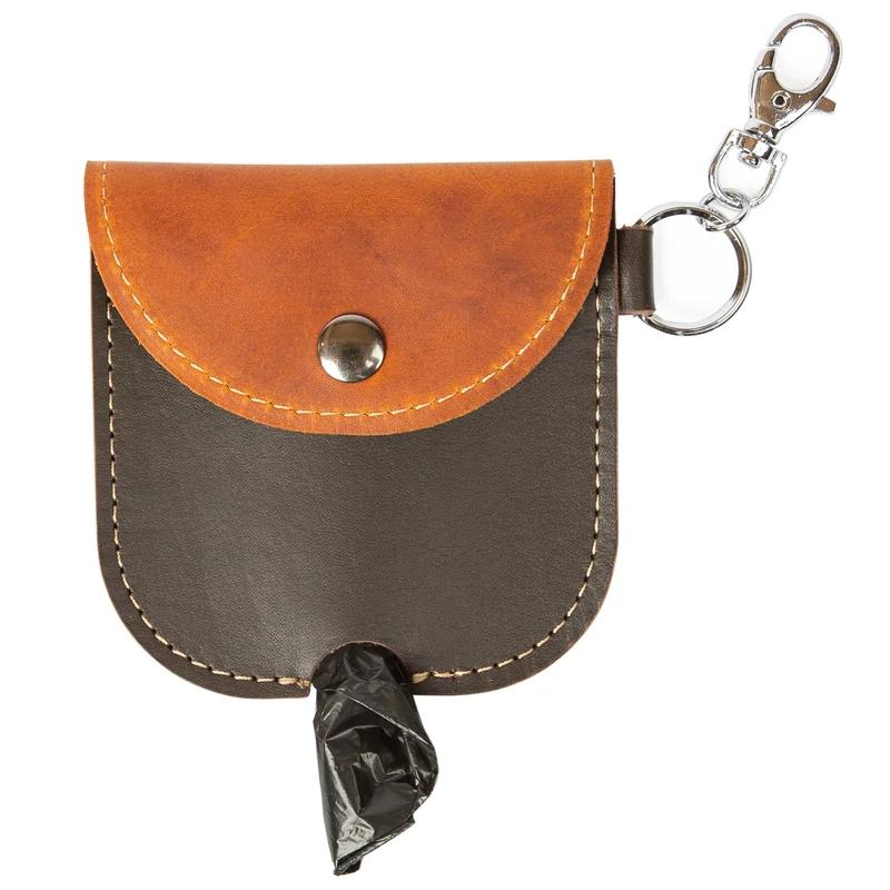 Hundekotbeutelspender aus Leder – mit Karabiner, Druckknopf & Platz für Leckerlis