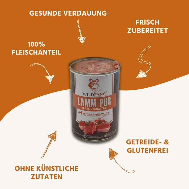 Nassfutter Lamm pur - BARF Qualität - 6er Set