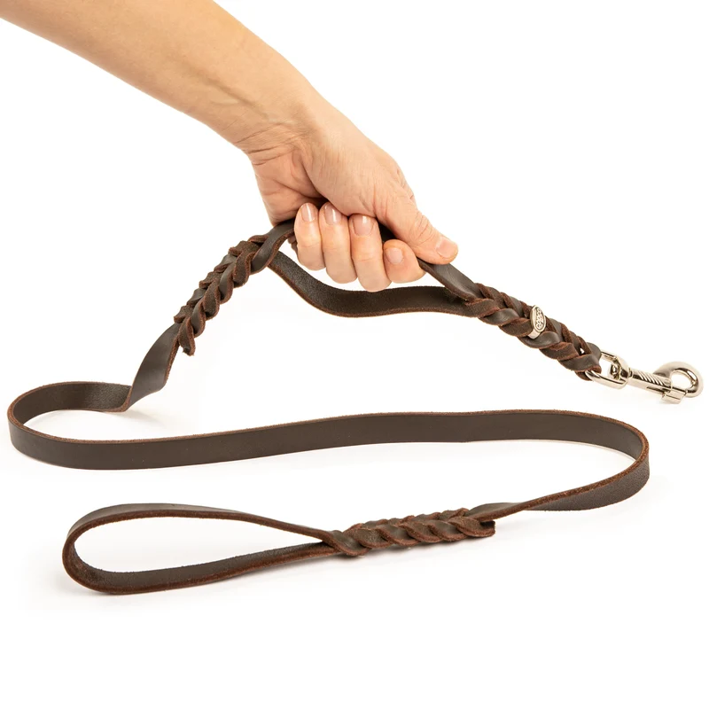 Fettlederleine mit 2 Handgriffen – Hundeleine Leder für große Hunde