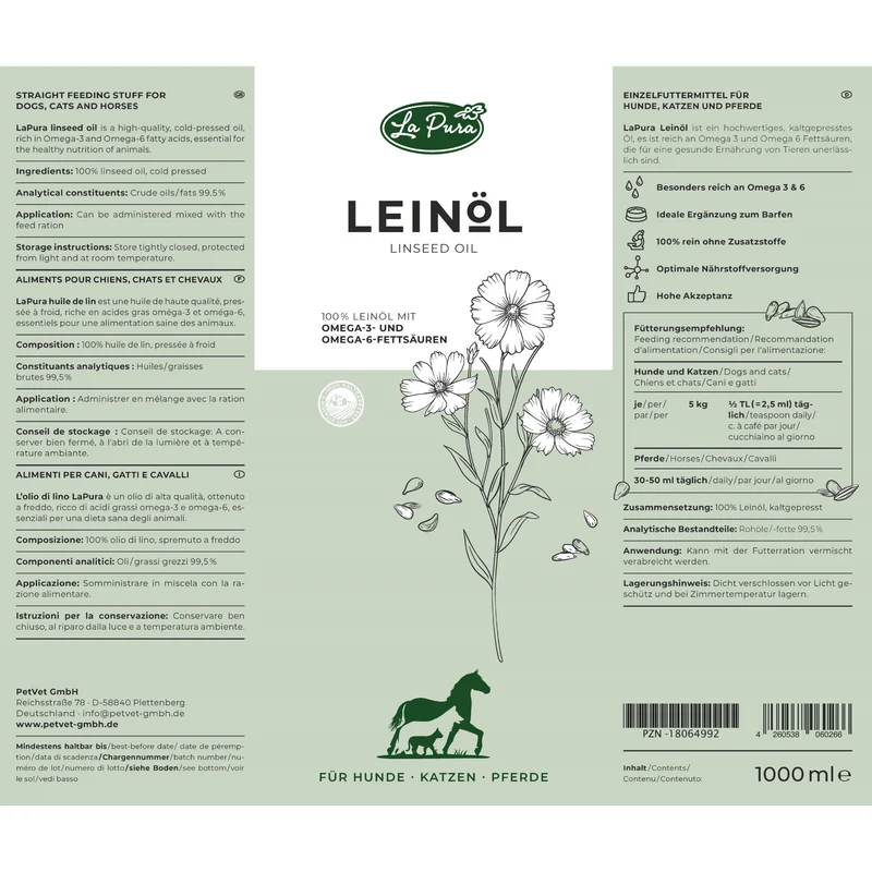 LaPura Leinöl für Hunde, Katzen und Pferde