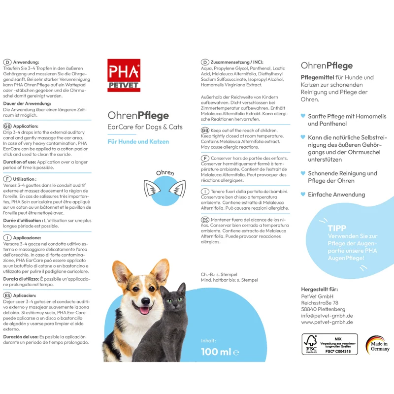 PHA OhrenPflege für Hunde u. Katzen 100 ml