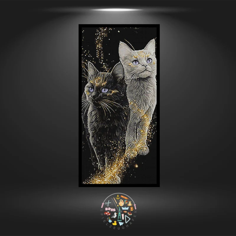 Katzen 'YinYang 1' - Quadratisch mit eckig Strass