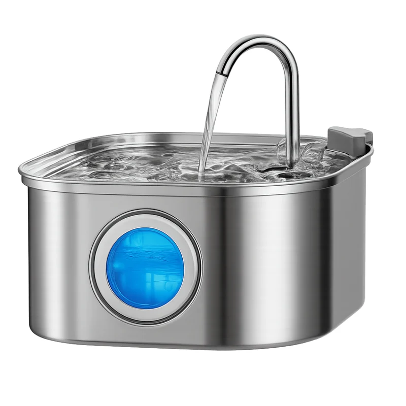 Edelstahl Trinkbrunnen 3,2L für Hunde & Katzen – Wasserhahn-Design mit LED & Aktivkohlefilter
