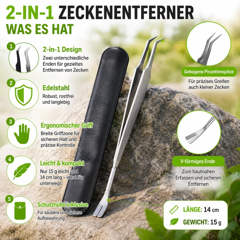 Zeckenpinzette 2-in-1 aus Edelstahl für Haustiere