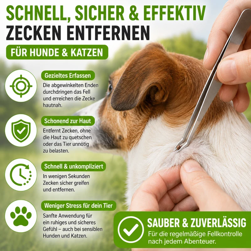 Zeckenpinzette 2-in-1 aus Edelstahl für Haustiere