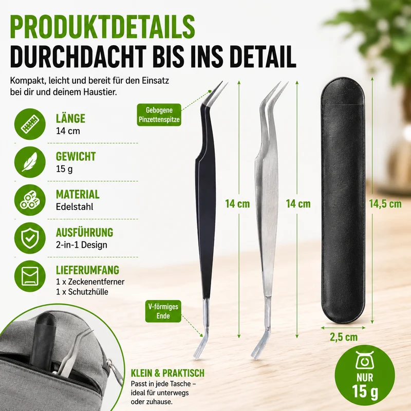 Zeckenpinzette 2-in-1 aus Edelstahl für Haustiere