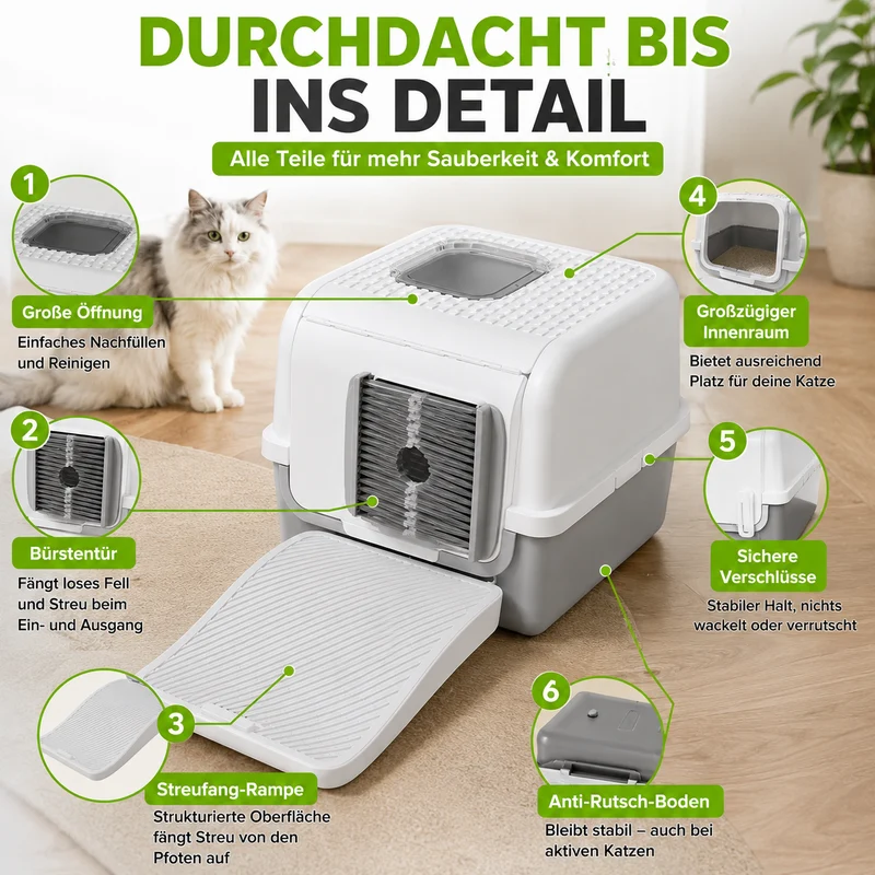 Geschlossene Katzentoilette mit Streufang-Rampe