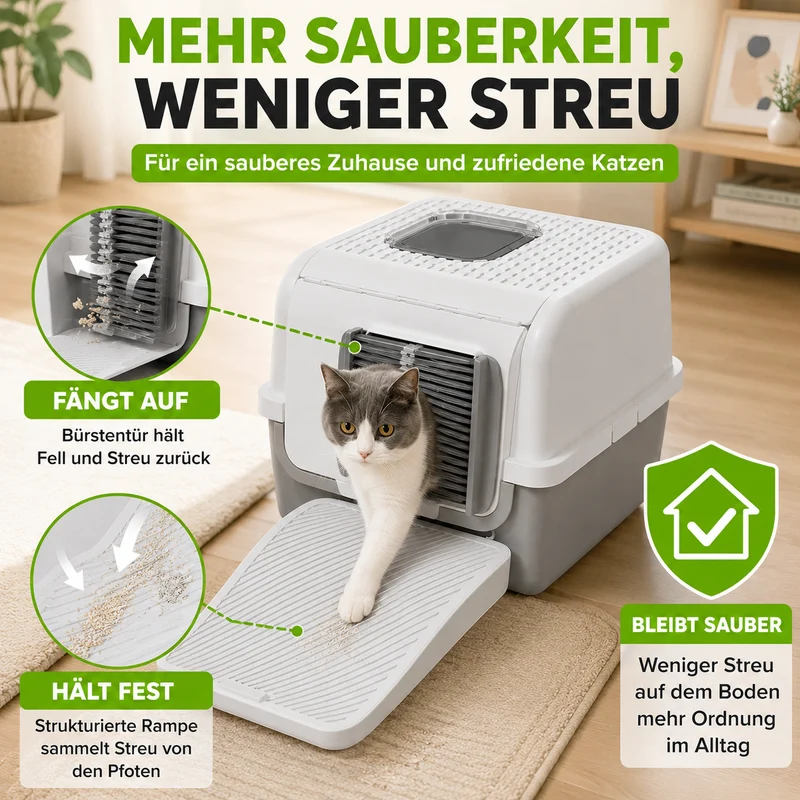 Geschlossene Katzentoilette mit Streufang-Rampe