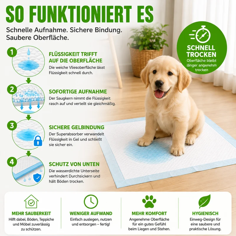 5-Lagige Extra Saugfähige Hundetrainingsunterlagen mit Auslaufschutz