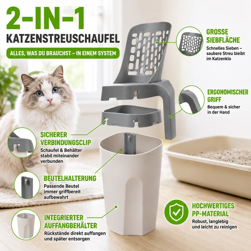 2-in-1 Katzenstreuschaufel mit Auffangbehälter