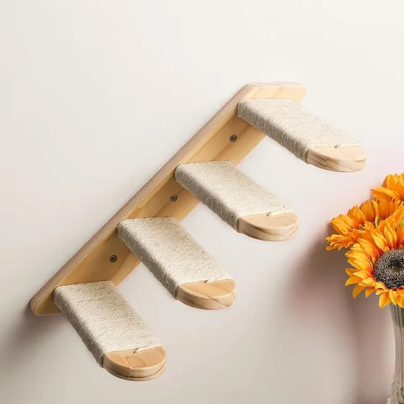 Katzenklettertreppe zur Wandmontage aus Holz mit Sisal