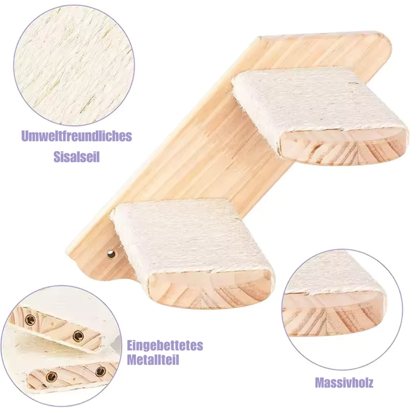 Katzenklettertreppe zur Wandmontage aus Holz mit Sisal