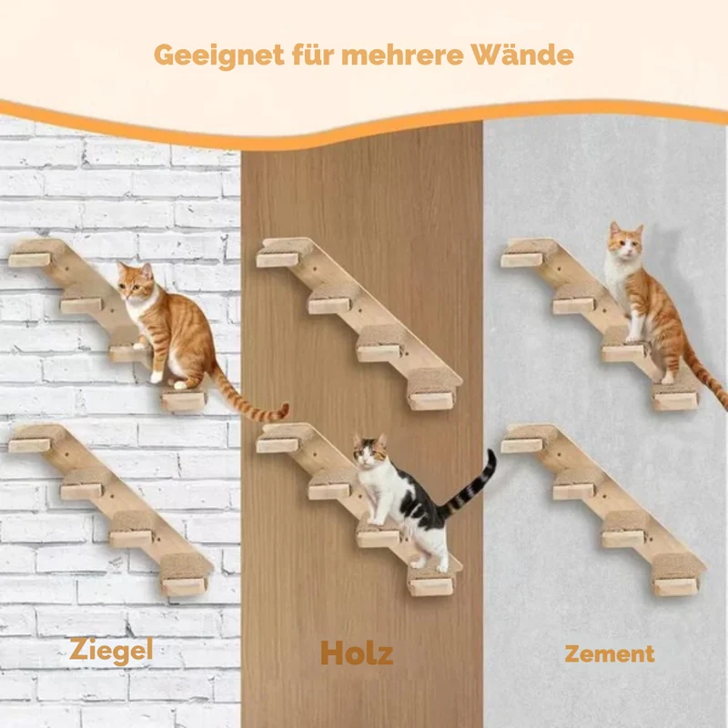 Katzenklettertreppe zur Wandmontage aus Holz mit Sisal