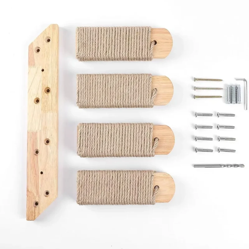 Katzenklettertreppe zur Wandmontage aus Holz mit Sisal