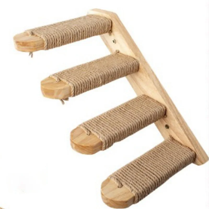 Katzenklettertreppe zur Wandmontage aus Holz mit Sisal
