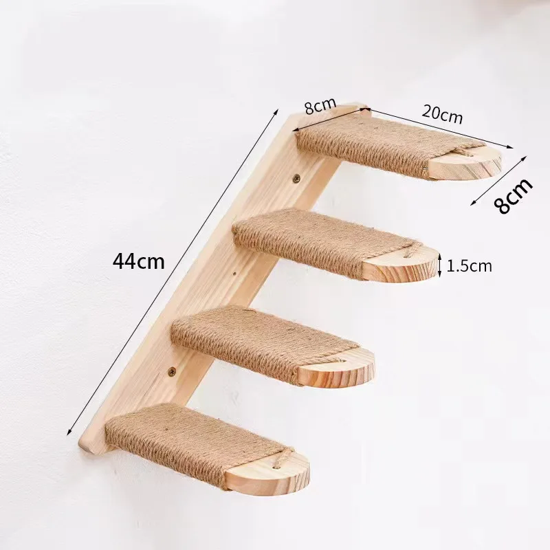 Katzenklettertreppe zur Wandmontage aus Holz mit Sisal