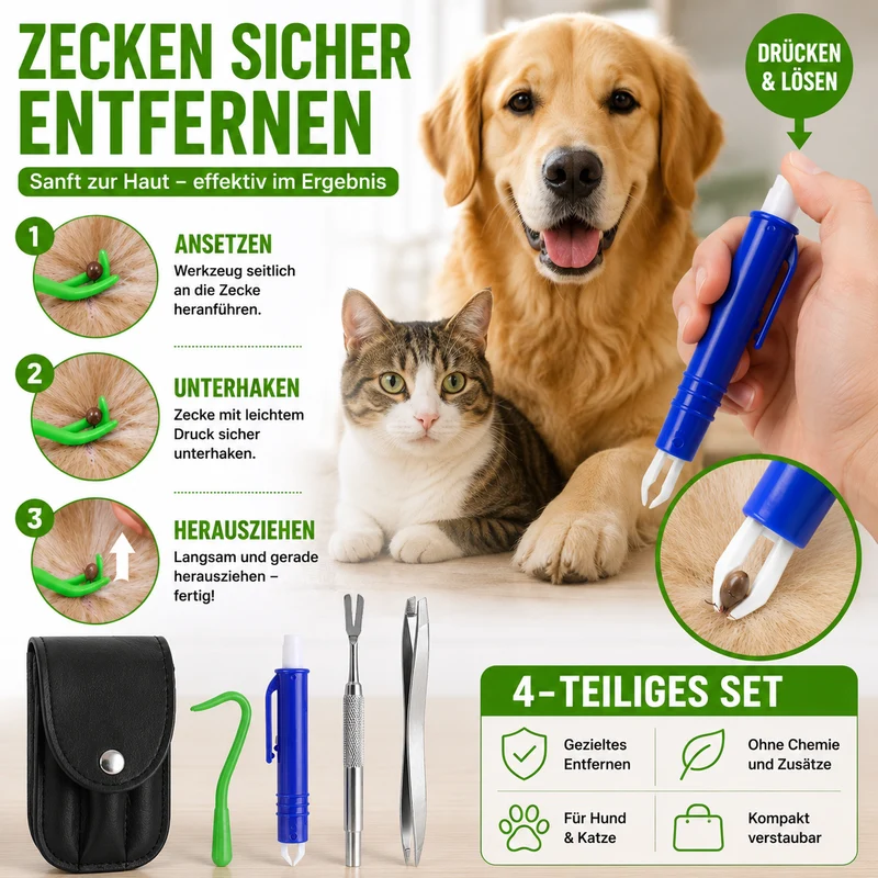 Zeckenentferner-Set mit 4 praktischen Werkzeugen