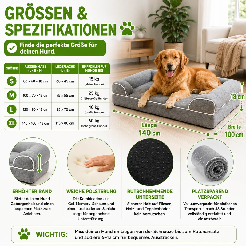 Waschbares Hundesofa mit Memory-Schaum und Wendekissen