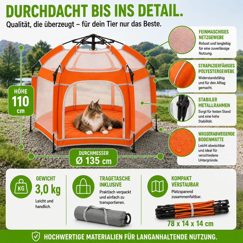 Faltbarer Hunde- & Katzenlaufstall mit Pop-Up-System