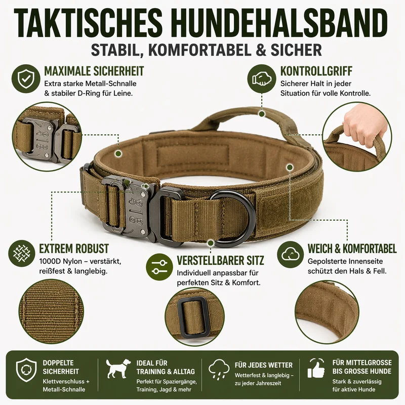 Taktisches Hundehalsband mit Metall-Schnalle & Griff