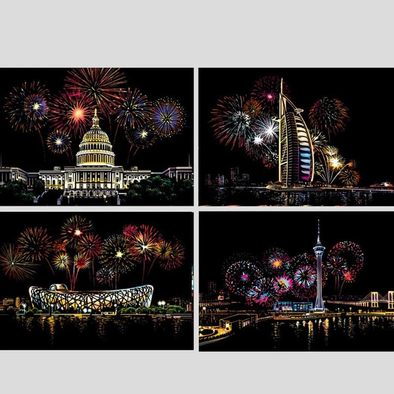 4er Scratch Painting Feuerwerk