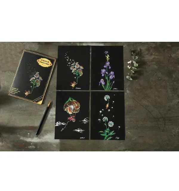 Scratch Painting 4er-Set Blumen