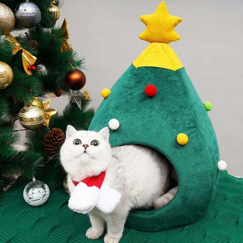 Haustierbett im Weihnachtsbaum-Design
