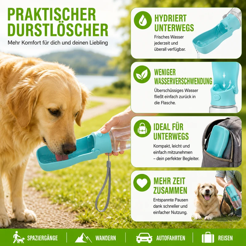 Faltbare Hunde Trinkflasche für unterwegs