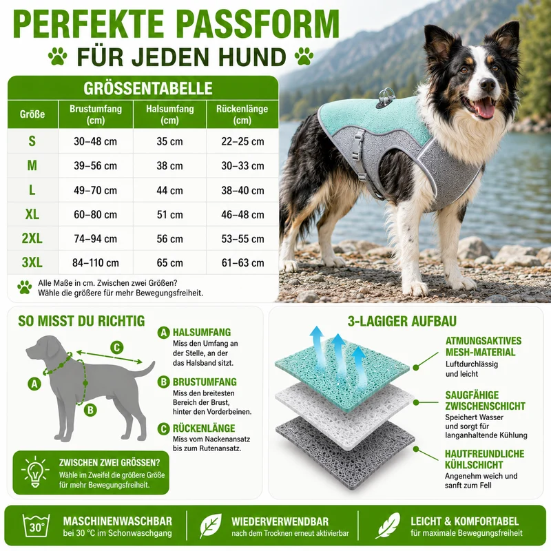 Kühlweste Hund mit Geschirr und Reflektoren
