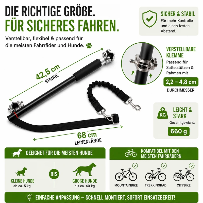 Fahrradleine für Hunde mit Abstandshalter & Stoßdämpfung