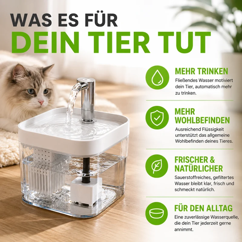 Leiser Katzen Trinkbrunnen mit Filter 1,5L