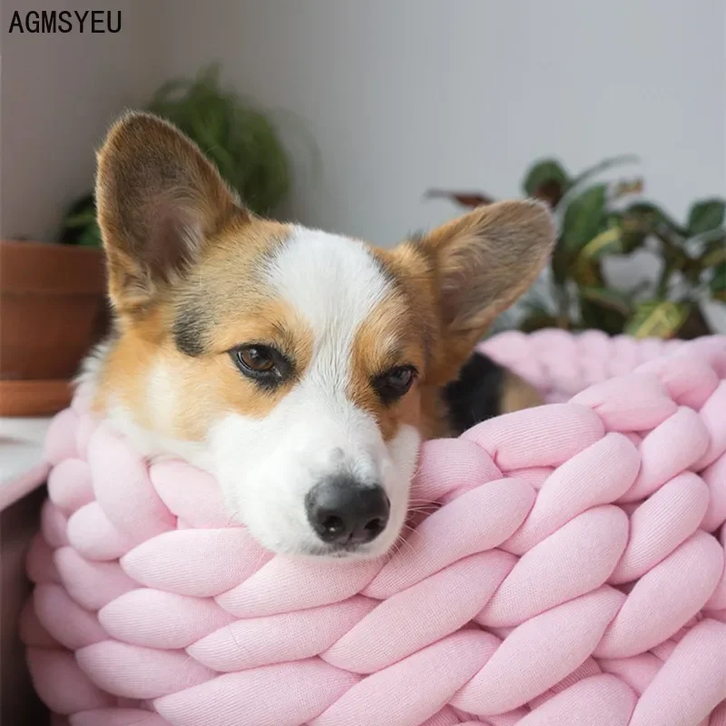 Handgeflochtenes Hundebett rund waschbar