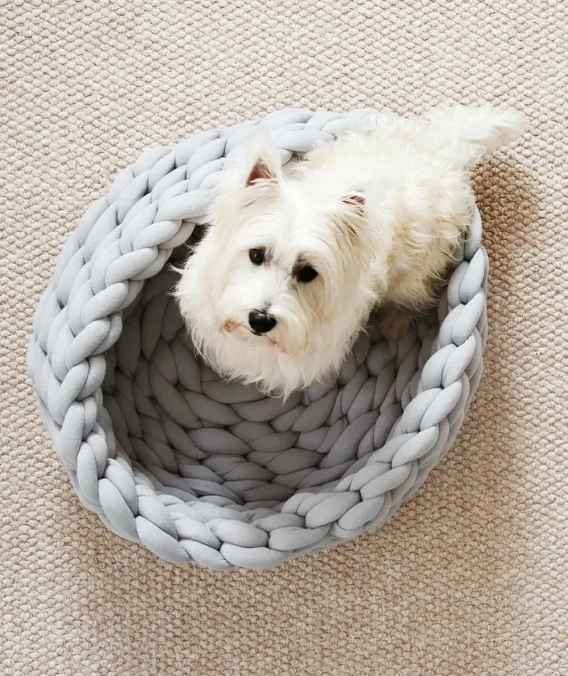Handgeflochtenes Hundebett rund waschbar
