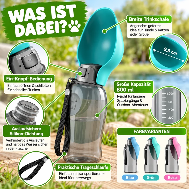 Outdoor Wasserflasche für Hunde auslaufsicher