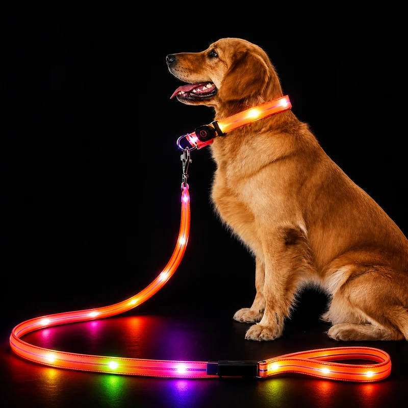 Leuchtendes LED Halsband & Leine für Hunde USB