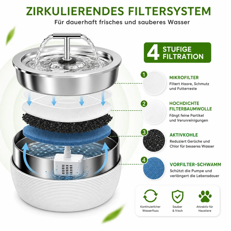 Leiser 3L Edelstahl Trinkbrunnen für Katzen & Hunde
