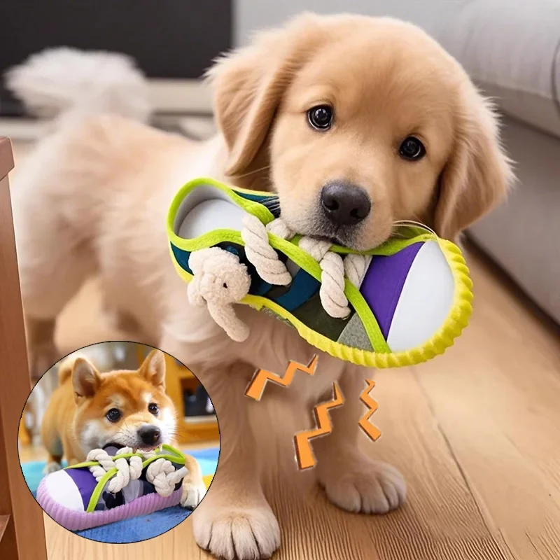 Robustes Hundespielzeug Sneaker mit Seil und Quietschfunktion