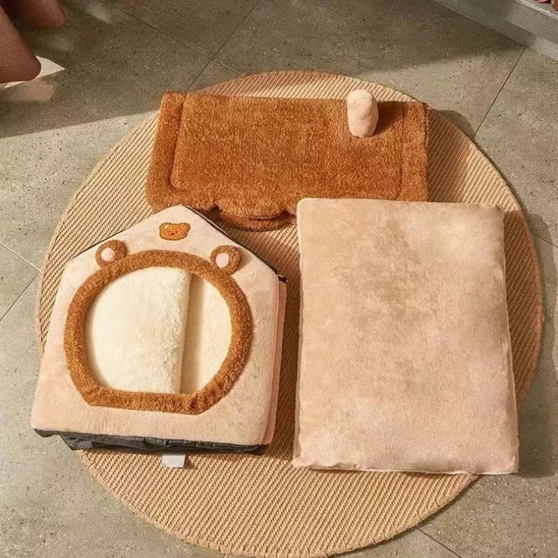 Plüsch Haustierhaus mit Dach & Anti-Rutsch-Boden
