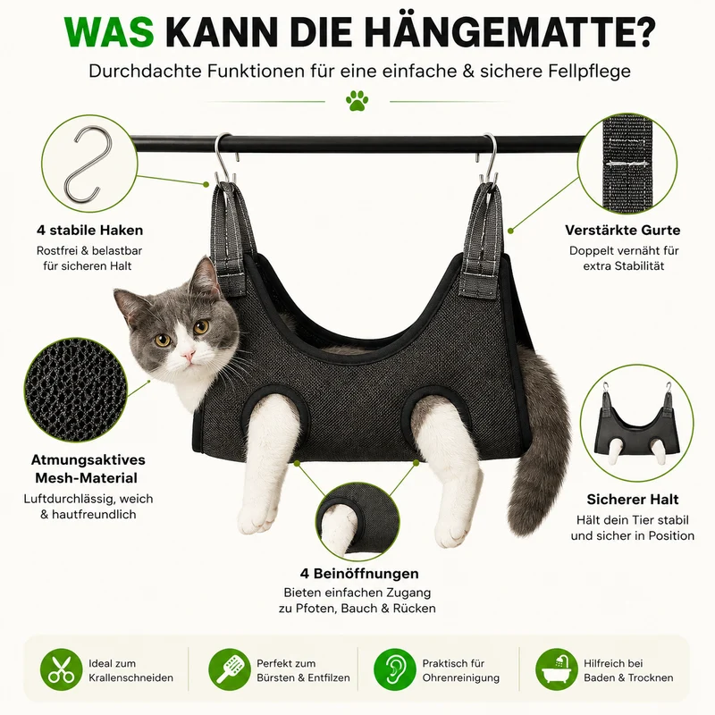 Haustier Hängematte für Fellpflege, Krallenschneiden & Hygiene