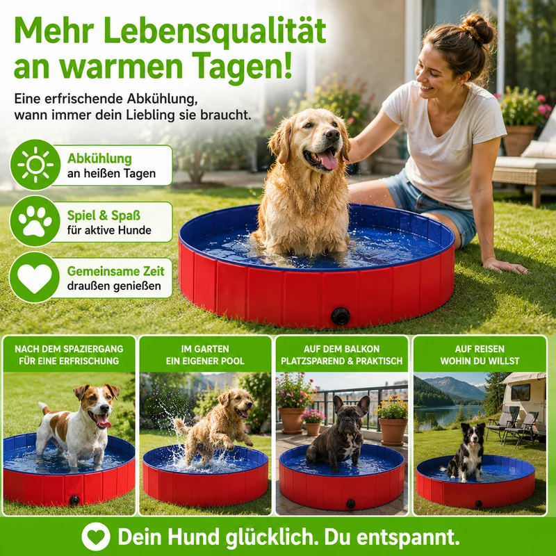 Faltbarer PVC Hundepool mit Abflussventil