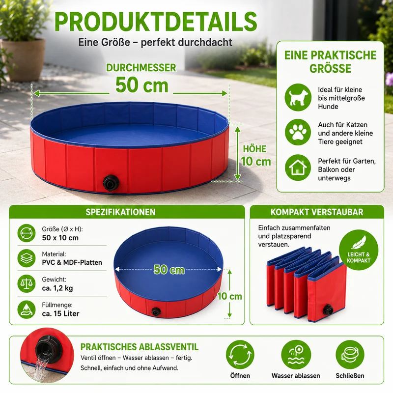 Faltbarer PVC Hundepool mit Abflussventil