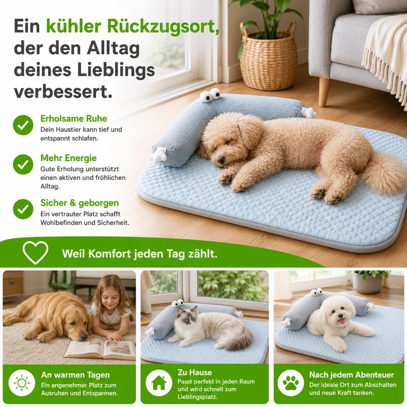 Kühlendes Haustierbett mit Nackenstütze