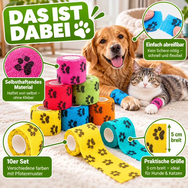 Selbsthaftende elastische Tierverbände