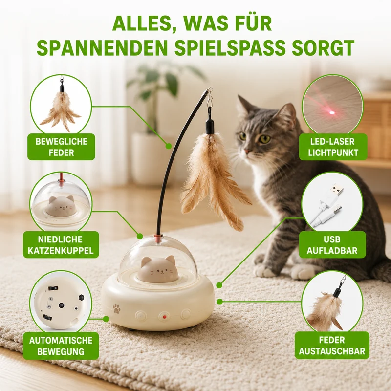 Smartes Katzen Spielzeug mit LED Laser & Feder
