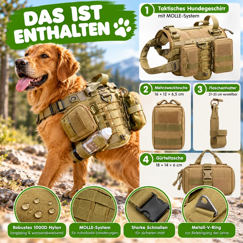 3-teiliges taktisches Hundetaschen-Set, verstellbar & robust