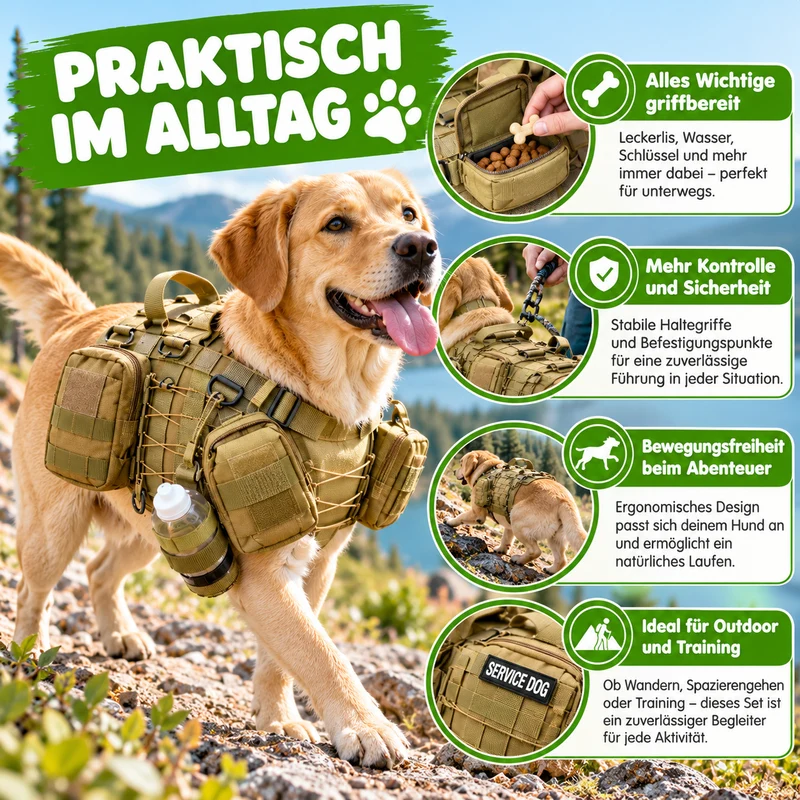 3-teiliges taktisches Hundetaschen-Set, verstellbar & robust