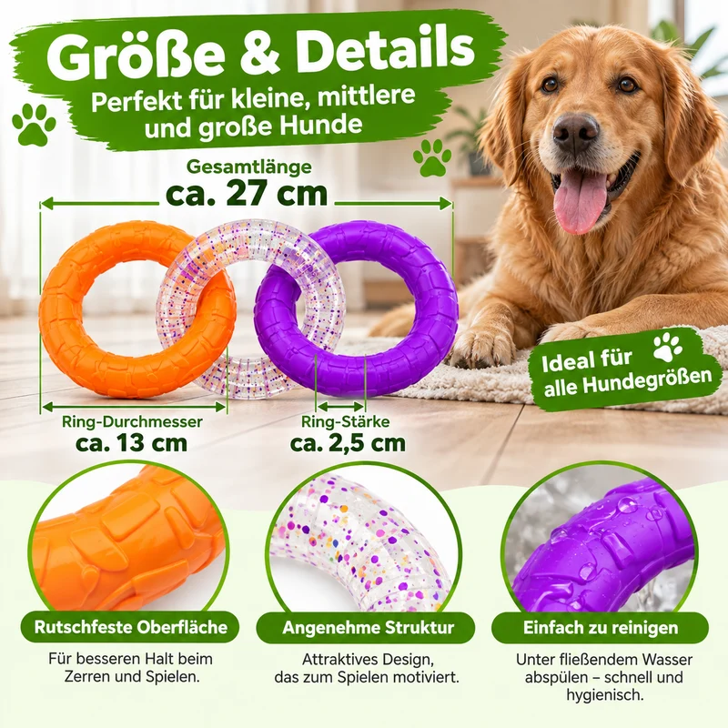 3 Ring Kauspielzeug für Hunde robust und zahnschonend