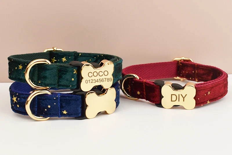 Personalisiertes Samt-Hundehalsband mit Gravur & Stil