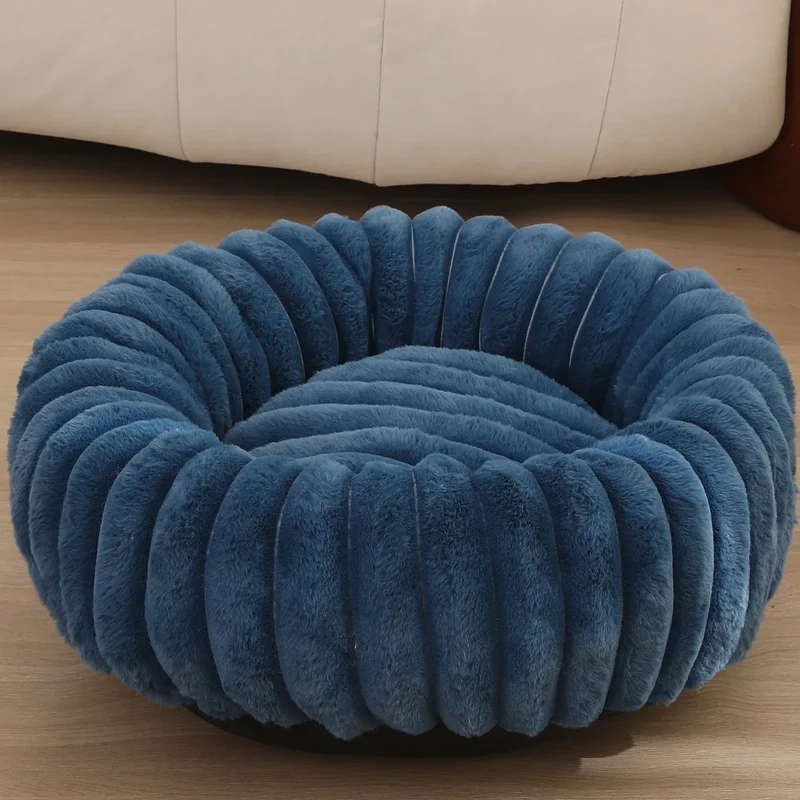 Rundes Donut Hundebett aus Plüsch mit rutschfestem Boden