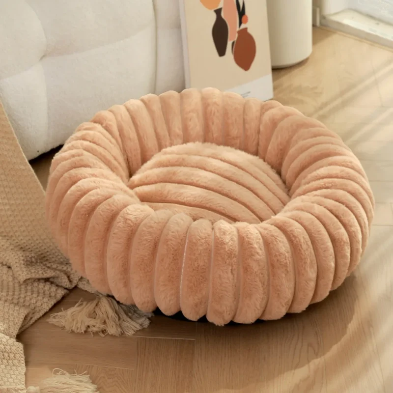Rundes Donut Hundebett aus Plüsch mit rutschfestem Boden
